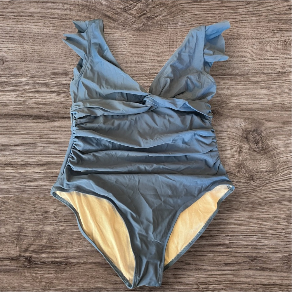 Swimsuit One Piece Blue Tummy Control Bathing suit Women’s swimsuit Ruffle